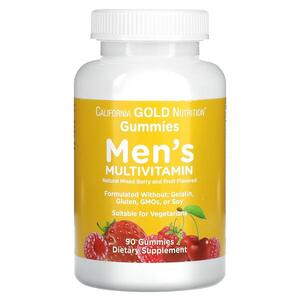 California Gold Nutrition, 남성용 종합비타민 구미젤리, 젤라틴 및 글루텐 무함유, 혼합 베리 &amp; 과일맛, 구미젤리 90개