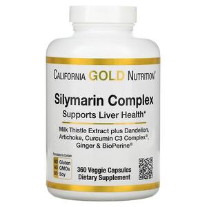 California Gold Nutrition, 실리마린 복합체, 민들레, 아티초크, Curcumin C3 Complex, 생강, 및 BioPerine 함유 밀크시슬 추출물, 베지 캡슐 360정